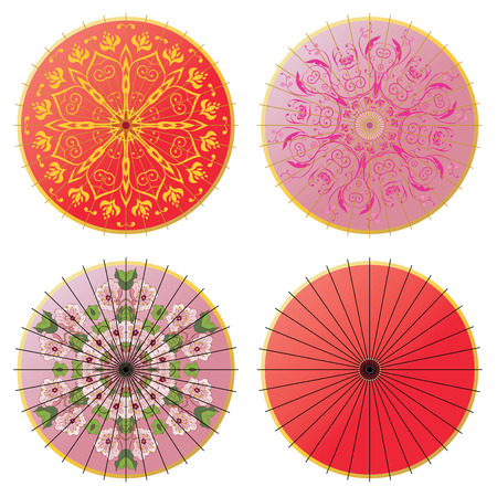 Collection of decorative oriental umbrella on white background.のイラスト素材
