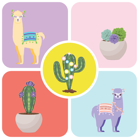 Cute cartoon Llama and Alpaca, greeting card design.のイラスト素材