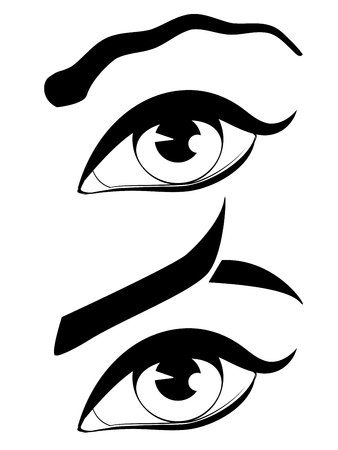 Black and white eye with eyebrows in modern shapes.のイラスト素材