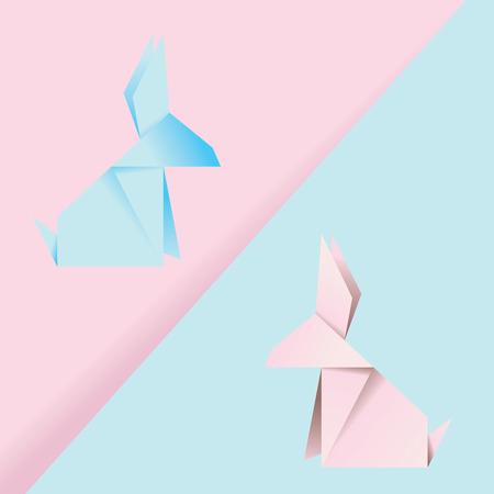 Abstract origami bunny made of pink folded paper illustration.のイラスト素材