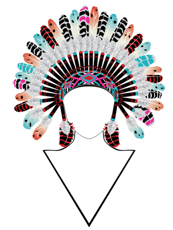 Native american headdress with feathers, war bonnet, front view.のイラスト素材