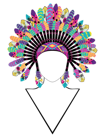 Native american headdress with feathers, war bonnet, front view.のイラスト素材