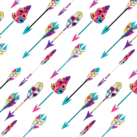 Decorative native arrows with stylized feathers set.のイラスト素材
