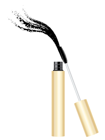 Beauty products yellow gold mascara tube and brush set.のイラスト素材