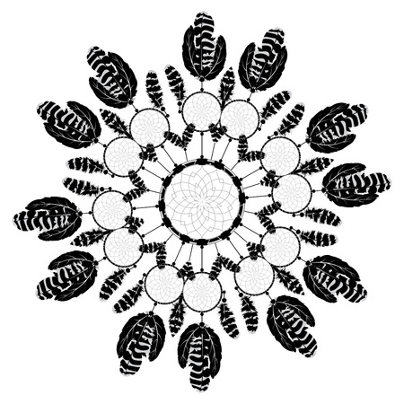 Decorative stylized dreamcatcher in black and white illustration.のイラスト素材