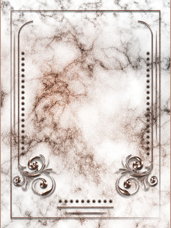 Luxury golden floral frame with decorative marble texture, vintage background.の写真素材