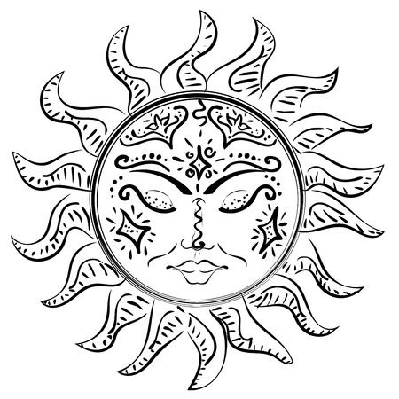 Modern tattoo of sleeping sun design on white.のイラスト素材