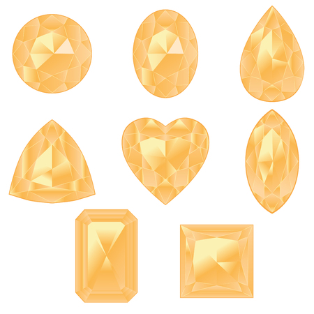 Precious gemstones, crystals of yellow color in different shapes collection.のイラスト素材