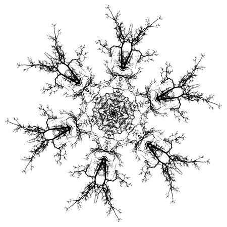 Grunge crooked tree branches without leaves silhouettes in round ornament.のイラスト素材