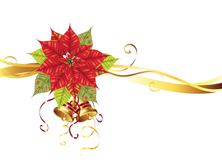 Decorative Christmas banner with red poinsettia ornament.のイラスト素材