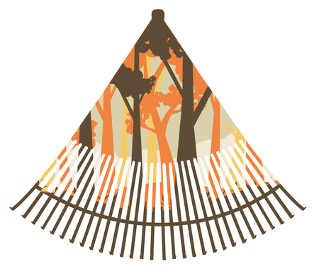 Autumn forest landscape inside of a fan rake design illustration.のイラスト素材