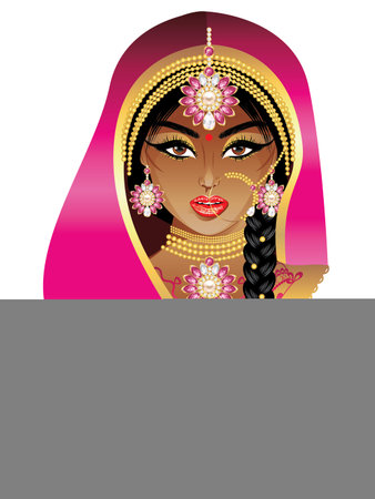 Fashion portrait of indian bride with precious jewellery.のイラスト素材