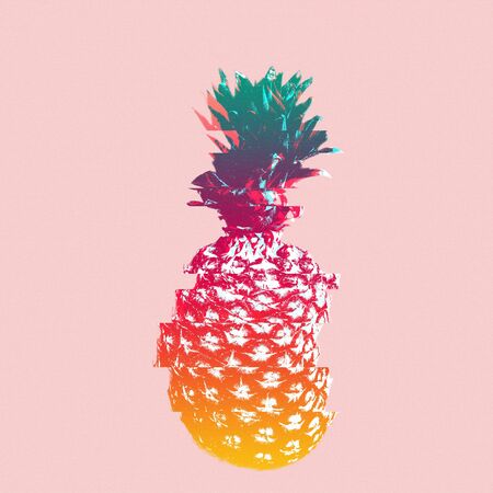 Vintage style background with pineapple with grunge glitch effect design.の写真素材