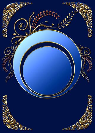 Decorative vintage frame with 3d golden floral over blue design.の写真素材