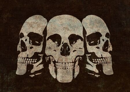 Grunge retro style  of human skull with hard textureの写真素材