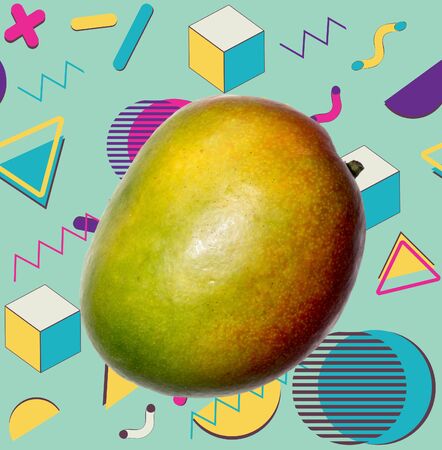 Retro style patterns with mango and colorful geometric elements design.の写真素材