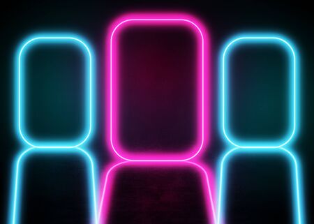 Abstract colorful glowing neon shape in the dark background.の写真素材