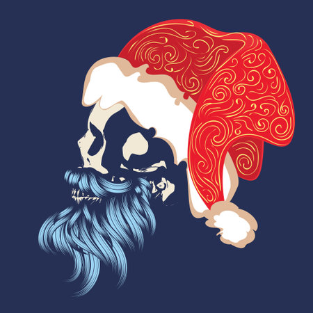 Christmas skull with modern hairstyle and beard wears santa cap illustration.のイラスト素材