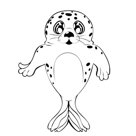 Cartoon kawaii seal with big eyes in black and white design.のイラスト素材