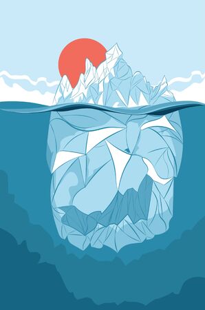 Design of an abstract cartoon iceberg, floating mass of ice.のイラスト素材