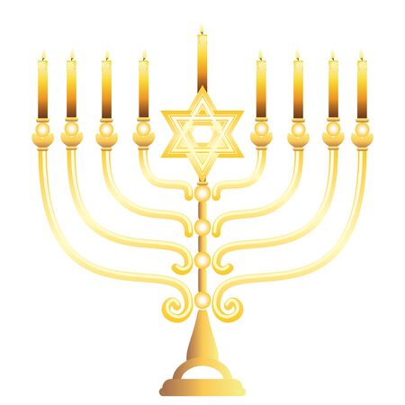 Jewish golden menorah with candles for Hanukkah, Jewish festival of lights decoration symbol.のイラスト素材
