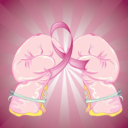 Breast cancer awareness pink ribbon with boxing gloves design.のイラスト素材