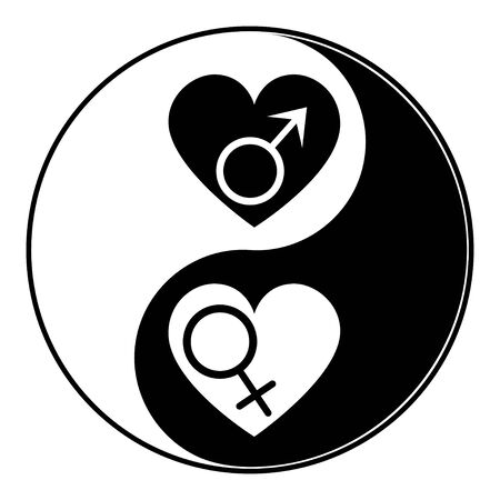 Symbolic gender signs inside of a heart, heterosexual relationship.のイラスト素材