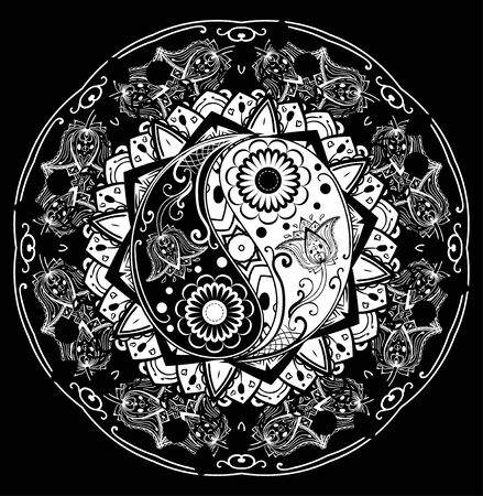 Circular ornament yin yang sign paisley design.のイラスト素材