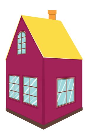 Cartoon small retro rural house design on white background.のイラスト素材