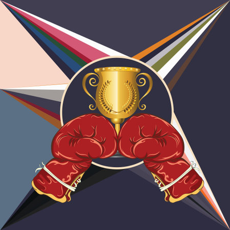 Golden trophy cup with boxing gloves sport design.のイラスト素材