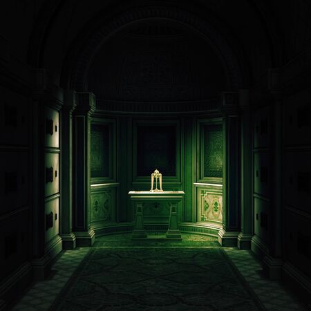 Digitally rendered old gothic crypt indoors, 3d illustration.の写真素材