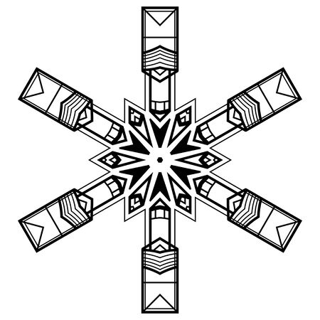 Decorative geometric snowflake, retro art deco style ornament.のイラスト素材