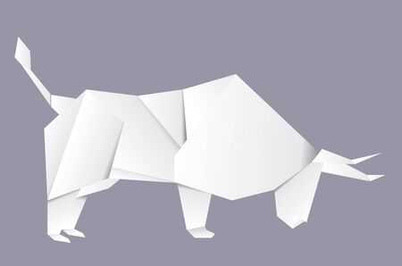 Geometric illustration of white bull origami style design.のイラスト素材