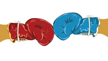 Retro style blue and red boxing gloves, sport themed illustration.のイラスト素材