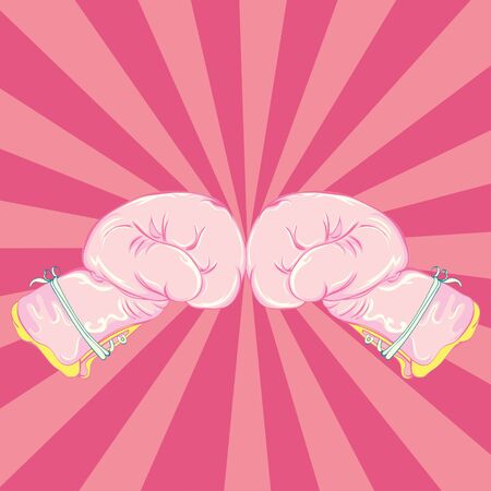 Girly pink retro boxing gloves, feminist sport design.のイラスト素材