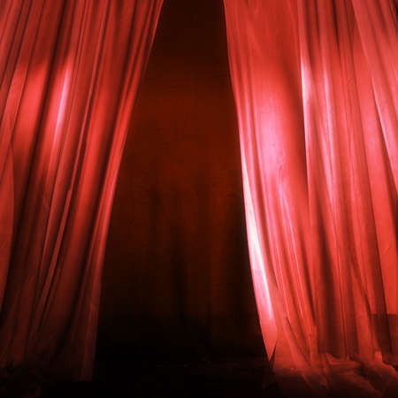 Decorative red curtains in the empty room, 3d illustration.の写真素材