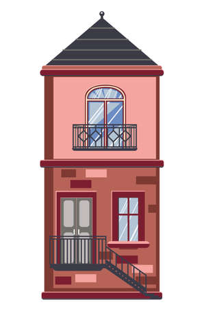 Cartoon old brick house of retro town design.のイラスト素材