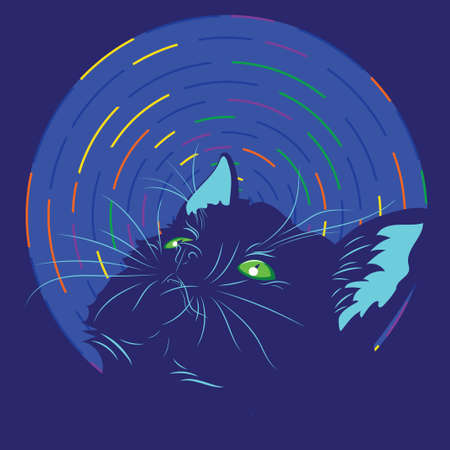 Portrait of cute kitten looking up retro style illustration.のイラスト素材