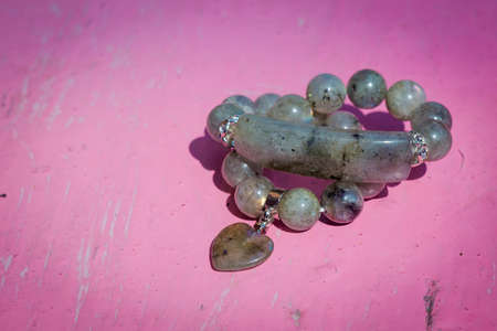 Decorative gray labradorite beaded bracelet, natural stone jewelery.の写真素材