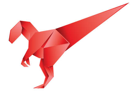 Abstract origami velociraptor, red paper folding dinosaur design.のイラスト素材