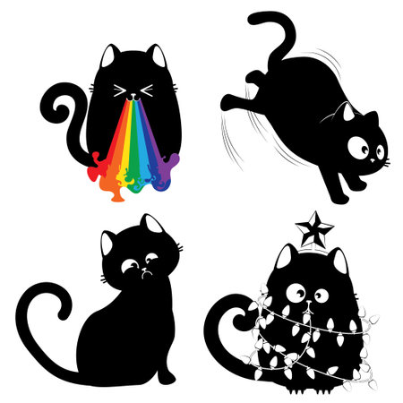 Cute cartoon black cat in various poses design.のイラスト素材