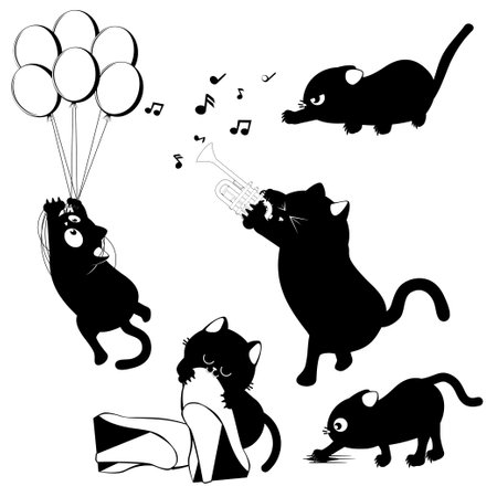 Cute cartoon black cat in various poses design.のイラスト素材