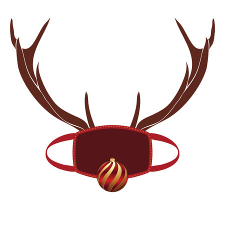Cartoon deer antlers with protective face mask, Christmas design.のイラスト素材