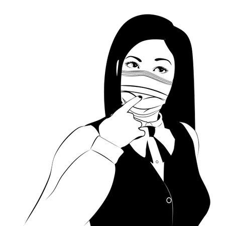 Young thoughtful woman wears disposable face mask illustration.のイラスト素材
