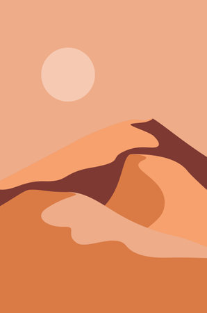 Sand dunes in desert, vintage minimalist poster design.のイラスト素材