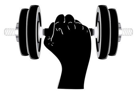Human hand holding dumbbells, sports themed illustration.のイラスト素材