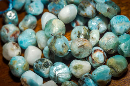 Light blue natural larimar stone beads in an irregular shape.の写真素材