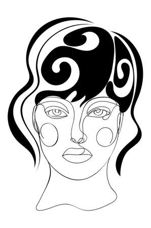 Contemporary line art style female portrait illustration.のイラスト素材
