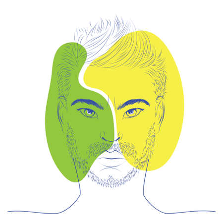 Surreal line art man portrait with colorful shapes design.のイラスト素材