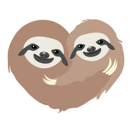 Cute cartoon sloth mother with the baby illustration.のイラスト素材